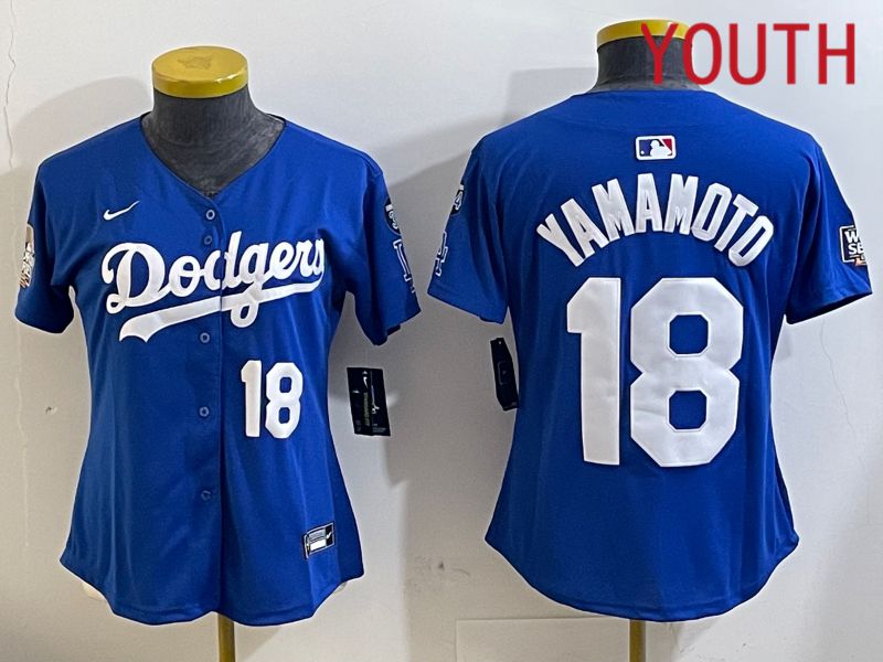 Youth Los Angeles Dodgers 18 Yamamoto Blue Game 2024 Nike MLB Jersey style 11217